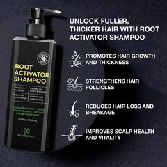 Beadlamey Root Activator Shampoo label closeup highlights natural ingredients.