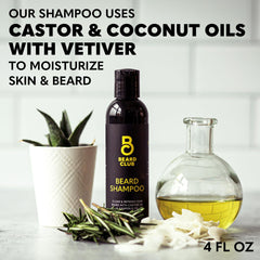 The Beard Club Original Premium Beard Shampoo hand-application illustrates easy beard washing and control.