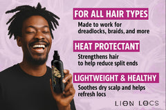 Lion Locs Rosewater Spray being misted onto dreadlocks for quick refresh.