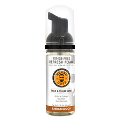 Beard Guyz rinse-free foam bottle close-up for quick beard refresh.