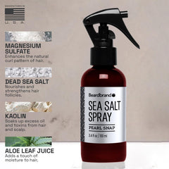 Beardbrand Sea Salt Spray application demonstrates easy misting for subtle volume.