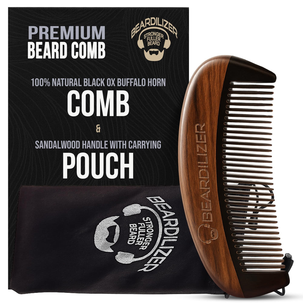 Beardilizer Premium Beard Comb horn-sandalwood close-up for smooth detangling.