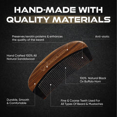 Beardilizer Premium Beard Comb fine and coarse teeth close-up for versatile styling.
