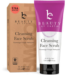 Beauty by Earth face scrub bottle shows gentle exfoliation for radiant skin