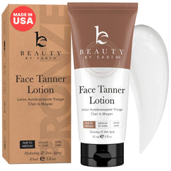 Beauty by Earth face tanner bottle front shows USA-made glow.