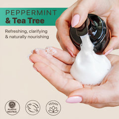 Beauty by Earth foaming face wash lather closeup highlights airy foam for soft, hydrated skin.