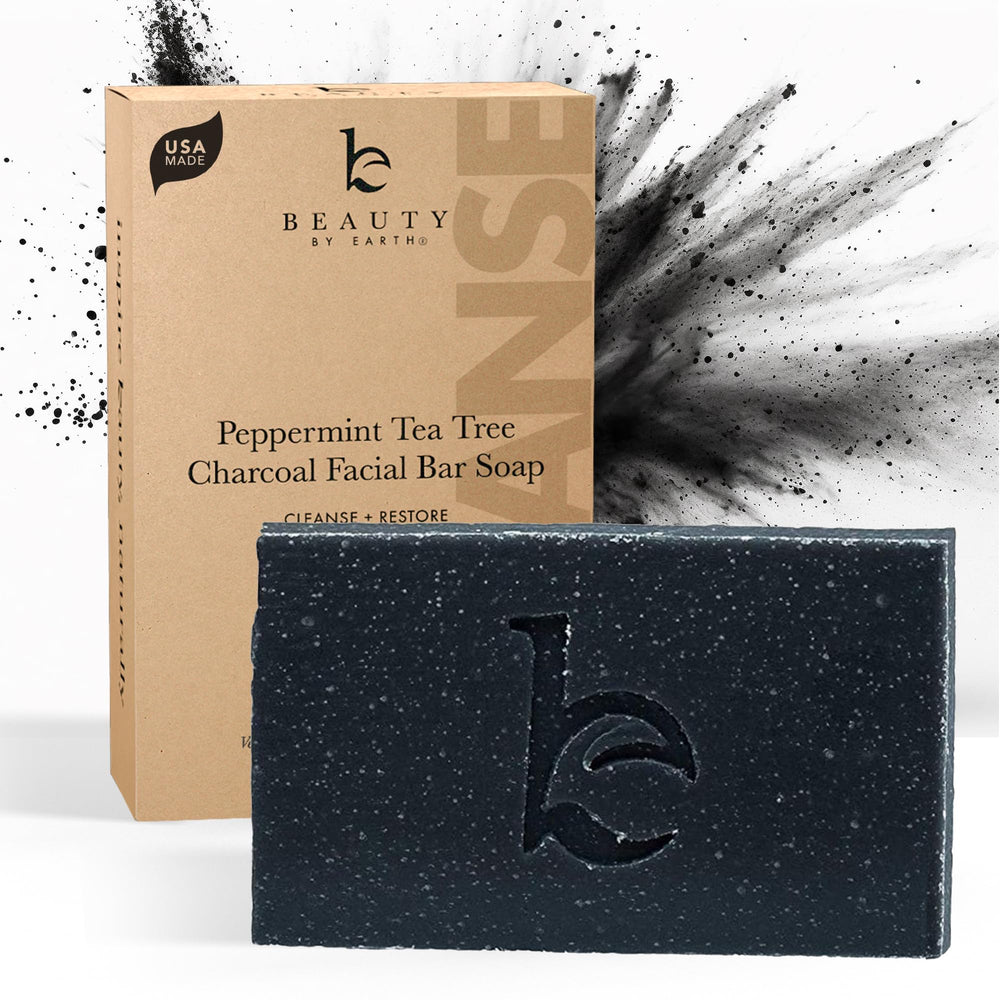 Beauty by Earth peppermint tea tree charcoal bar soap wrapped for daily cleansing ritual