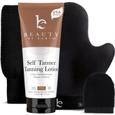 Beauty by Earth self-tanner lotion bottle with gradual color for natural-looking glow.