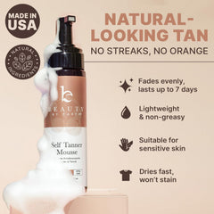 Beauty by Earth Self Tanner Mousse application shows even coverage for all skin types