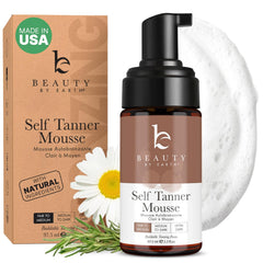 Beauty by Earth Self Tanner Mousse bottle pump for easy even coverage.