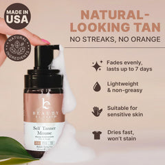 Beauty by Earth Self Tanner Mousse delivers streak-free finish on every skin tone.