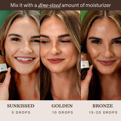 Beauty by Earth self-tanning-drops-face-mixing-with-moisturizer demonstrates customizable glow