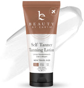 Beauty by Earth tanning lotion travel-size bottle ready for vacation bronzing on the go