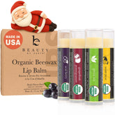 Beauty by Earth lip balm packaging showing a four-pack set for gifting