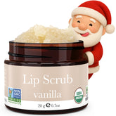 Beauty by Earth vanilla lip scrub tube highlighting USDA organic formula for smooth, hydrated lips