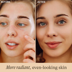 Beauty by Earth Vitamin C serum dropper pour indicating brightening application.
