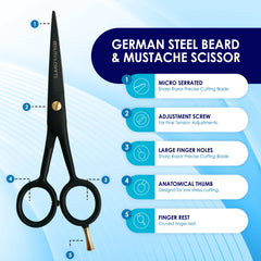 Beauty & Crafts beard scissors side view showing ergonomic handle for smooth cuts
