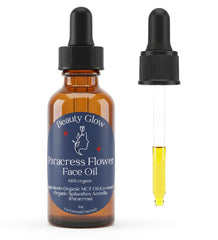 Beauty Glow paracress oil bottle closeup for hydrating facial serum.