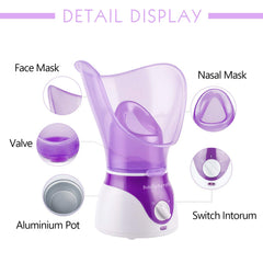 beauty-nymph face steamer on vanity with steam mist for relaxing routine.