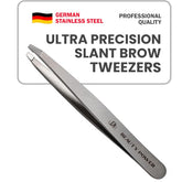 Beauty Power ultra-precision slant tweezers full product shot for precise brow shaping.
