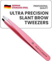 Beauty Power ultra-precision slant tweezers pink slant-tip for precise eyebrow shaping