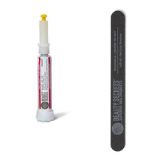 Beauty Secrets drip-proof nail glue bottle close-up with precision tip for mess-free use.