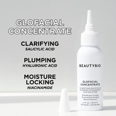 BeautyBio GLOfacial hydration swatch illustrating plumping Hyaluronic Acid for smoother texture.