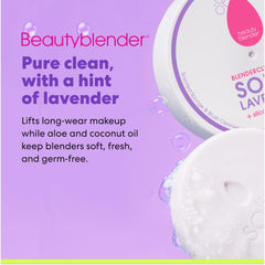 Beautyblender Blendercleanser Solid Lavender Bar demonstrates lather action for sponges and brushes.