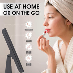 Beautyworks portable mirror powered by USB or AAA batteries for travel