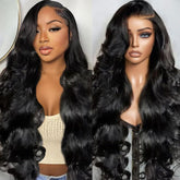 BeCools 30-inch body wave wig close-up of HD lace for a natural hairline.