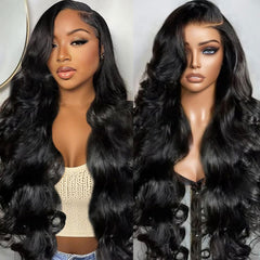 BeCools 30-inch body wave wig close-up of HD lace for a natural hairline.