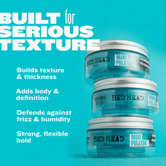 Bed Head Manipulator scrunch twist captures flexible hold while shaping texture on damp or dry hair.