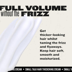 Bed Head Small Talk mini 3-in-1 cream close-up highlights frizz-control properties.