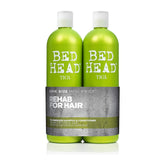 Bed Head Re-Energize shampoo bottle pouring delivers deep cleansing for daily haircare