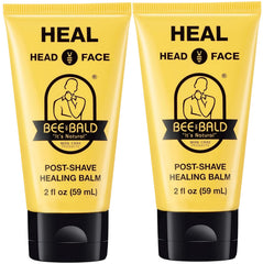 Bee Bald HEAL aftershave pack shot shows soothing balm for quick relief after shaving.