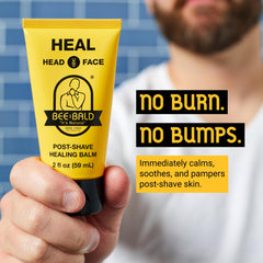 Bee Bald HEAL aftershave spread on skin demonstrates light, non-sticky post-shave care.