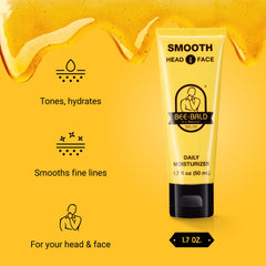 Bee Bald Smooth face application shows easy rub-in for cooling, refreshed skin.