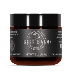 Beef Balm vanilla tallow balm jar shows natural ingredients for skin nourishment.