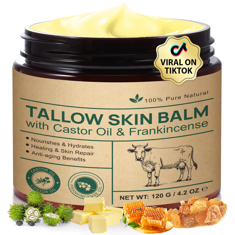 Beef tallow cream jar with rich texture for deep moisturizing on face and body