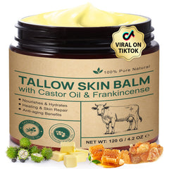 Beef tallow cream jar with rich texture for deep moisturizing on face and body