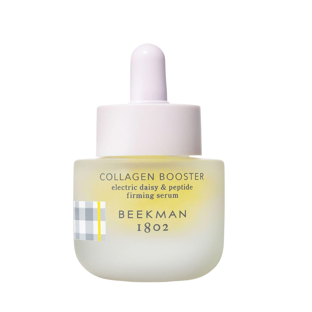 Beekman 1802 electric daisy serum bottle highlights a firming, collagen-boosting skincare option