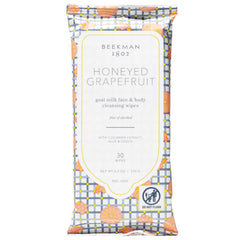 Beekman 1802 Honeyed Grapefruit packaging for on-the-go cleansing and hydration.
