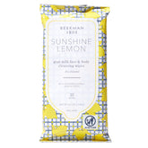 Beekman 1802 face wipes Sunshine Lemon packaging, compact for on-the-go cleansing.