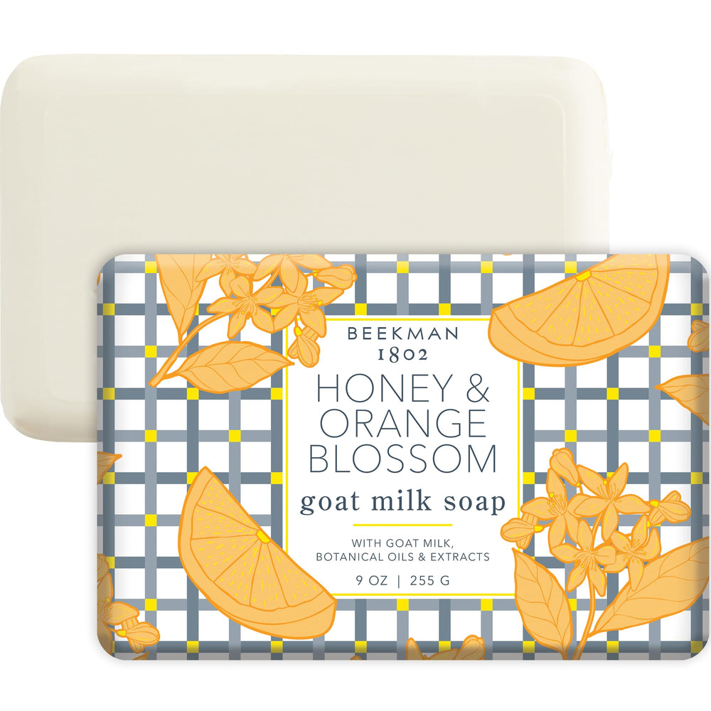 Beekman 1802 Goat Milk Body Soap Bar Honey Orange Blossom, creamy bar for nourished skin.