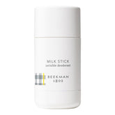 Beekman 1802 Milk Stick packaging presents travel-friendly, invisible deodorant.