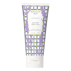 Beekman 1802 goat milk hand cream lavender bottle delivering soothing hydration.