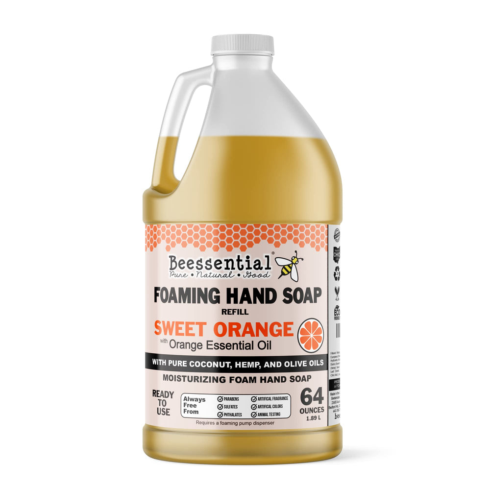 Beessential orange foaming hand soap refill bottle for daily kitchen and bathroom cleansing