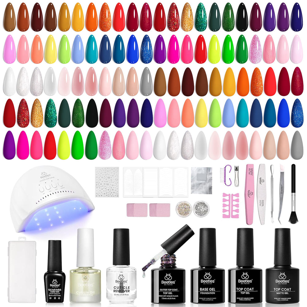 Beetles 85 Pcs kit color palette for vibrant at-home manicures.