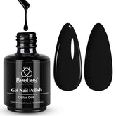 Beetles Audrey Black gel polish bottle closeup with glossy finish for lasting nails.
