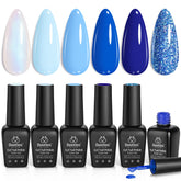 Beetles Aquarius Holy Water bottle close-up showing vivid baby blue shimmer for chic winter nails